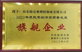 牛！山東海亮榮獲“2022年度民營(yíng)經(jīng)濟(jì)高質(zhì)量發(fā)展旗艦企業(yè)”稱號(hào)